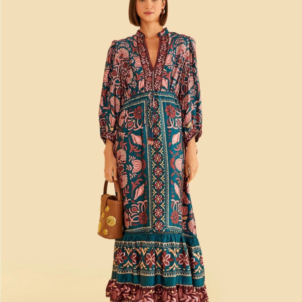 FARM Rio Floral Long Sleeve Dress - Pink and Blue